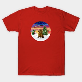 Santa's Sunset Take Off with a Brown Dachshund T-Shirt